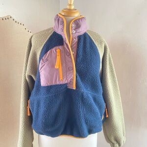 Free People FP Movement Hit the Slopes Colorblock Fleece Pullover Sz Small